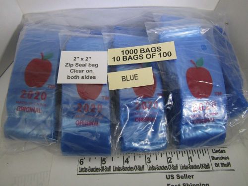 1000 blue 2&#034; x 2&#034; 2 mill plastic zip seal bags new! clear on both sides for sale