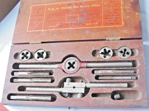 Vintage tap &amp; die set metalworking cutting tools tooling wood box greenfield c-5 for sale