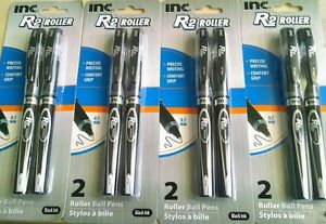 New Look! Inc R-2 Comfort-Grip Rollerball Pens 0.7mm BLACK Ink, 4 Packs of 2