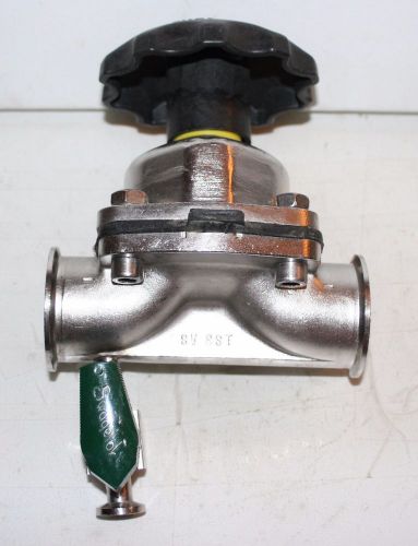 2&#034; saunders ss sanitary diaphragm valve with 1/2&#034; tri-clamp swagelok drain valve for sale