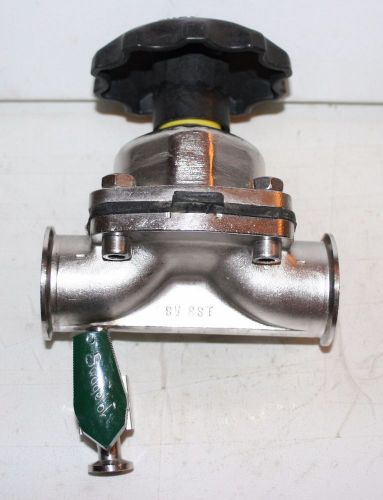 2&#034; Saunders SS Sanitary Diaphragm Valve with 1/2&#034; Tri-Clamp Swagelok Drain Valve