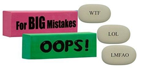 ALAZCO Alazco 5pc Novelty Eraser - Small &amp; Jumbo: For Big Mistakes - OOPS! - LOL