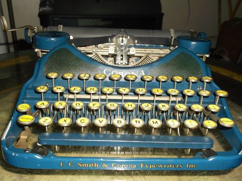 Antique L.C. Smith Corona No.4 BLUE OLD Manual Portable VTG Typewriter 1924 Case