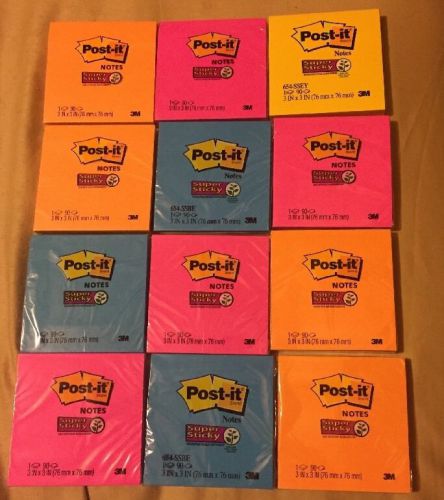 Post-It Super Sticky Notes 3x3 Pads, Assorted Colors, 1080 Total Sheets 12 Packs