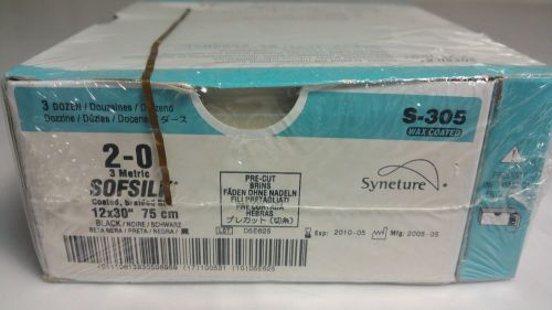 Box of 36 Syneture S-305 2-0 Sofsilk 12x30&#034; Black General Surgery Sutures