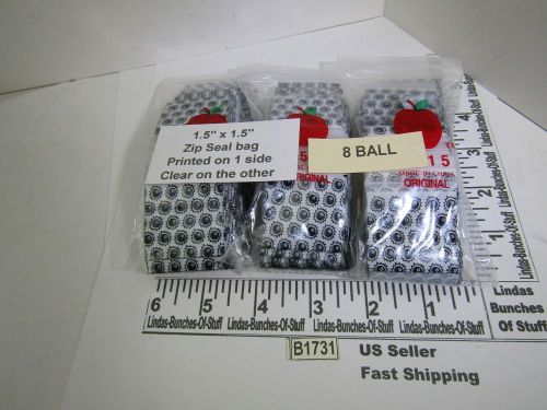 3 bags 100 2m 1 1/2&#034;x1 1/2&#034; plastic zip seal 8 ball design black on white b1731 for sale