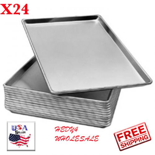 24pack Full Size 19 Gauge Aluminum Bun Pan / Sheet Pan - Wire in Rim, 18&#034; x 26&#034;