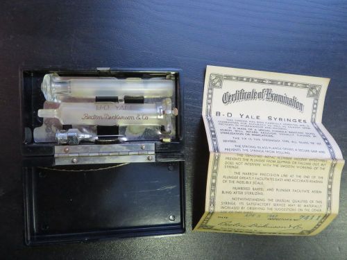 Vintage &#034;becton dickinson&#034; &amp; co. syringe    b.d.yale  original certificate 1942 for sale