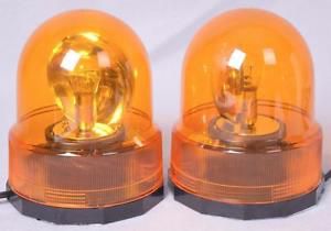 NEW ( Lot of 2 ) Rotating Amber Construction Lights Magnetic Base 12v FREE SHIP