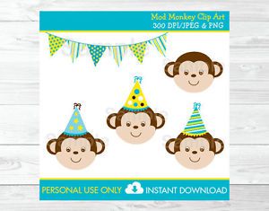 Mod Monkey Birthday Clipart