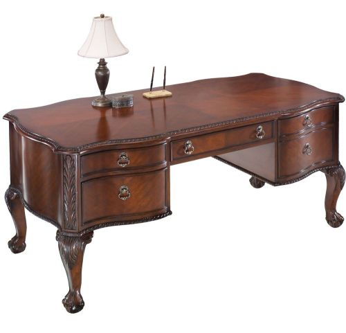 Large Executive Mahogany Serpentine Writing Desk with File Drawer