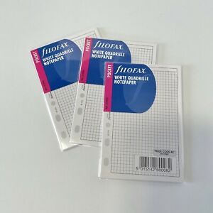 Filofax Pocket White Quadrille Notepaper, Refill, Set Of 3 Packs, NIP