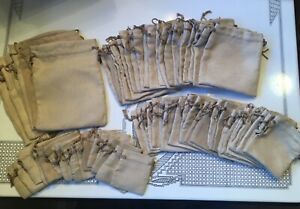 71 Assorted Sizes Beige Micro Suede Jewelry Pouches Drawer String