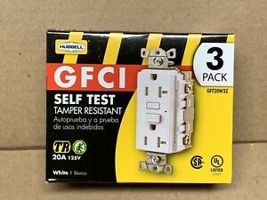 Hubbell White 20-Amp Decorator Tamper Resistant GFCI GFT20W3Z 3 PACK
