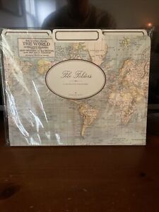 Cavallini Papers &amp; Co. World Map Heavyweight File Folders (Set of 12)- NEW