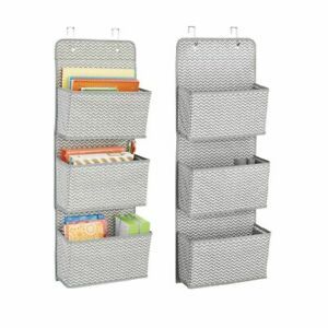 mDesign Fabric Over Door Hanging Office Storage, 3 Pockets, 2 Pack, Gray Chevron