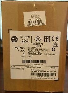 (NEW FACTORY SEALED) Allen Bradley 22A-D4P0N104 Powerflex 480VAC 3PH 4A 1.5KW