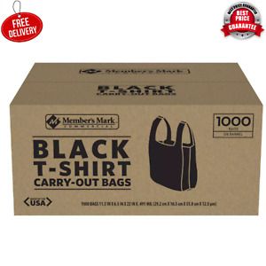 Member&#039;s Mark Black T-Shirt Carry Out Thank You Bags Recyclable 1,000 Ct Plastic