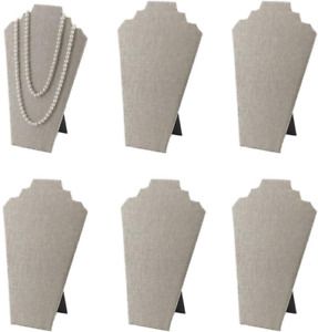 Necklace Easel Jewelry Organizer Stand Reinforced Bracket Grey Linen Pack of 6