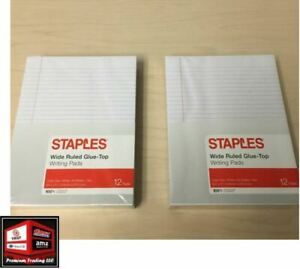 Staples 8 1/2&#034; x 11&#034; White Glue-Top Notepad Wide Ruled 1200 Sheets, 24 Pads