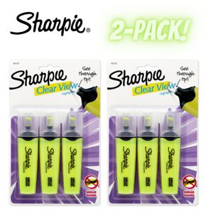 Sharpie Clear View Highlighters Chisel Medium Tip Fluorescent Yellow 2x 3 Pack