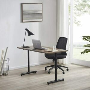 Office Table Computer Desk, 47.25x23.6x29.25” Walnut Desktop, Matt Black Frame