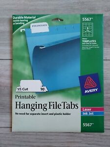 NOS Avery Print/Write 1/5 CUT Hanging File Tabs LASER/INK JET White 90-Pack 5567