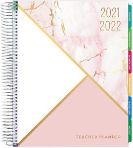 2021-2022 Teacher Planner 8.5&#034;x11&#034; Pink Marble Triangles Weekly Monthly Organize