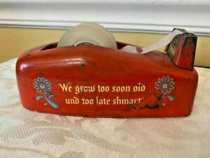 Vintage Dutch Folk Art Retro Orange Metal Desk Tape Dispenser