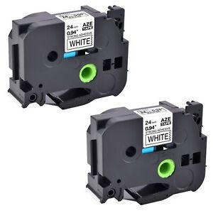 2PK Black on White Strong Tape For Brother TZ TZe-S251 PT-P750W 24mm Label Maker