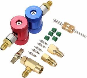 18pcs R1234YF High Low Side Quick Coupler Kit Can Tap Adapters Core Remover Tool