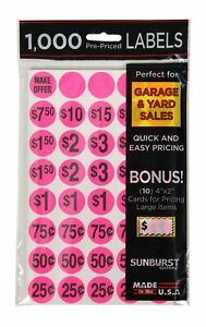 Sunburst Systems 7035 Priced Garage Sale Stickers, 1,000 Count Pre-Printed La...