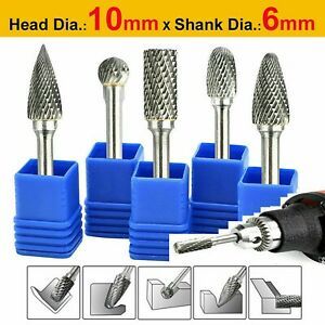 5 X Tungsten Carbide Rotary Point Burr Die Grinder Shank Drill Bits Carving 10mm