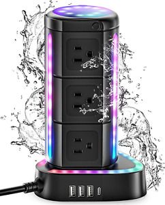 ESHLDTY RGB Power Strip Tower, Surge Protector with 1 USB C Port 3 USB Ports 9