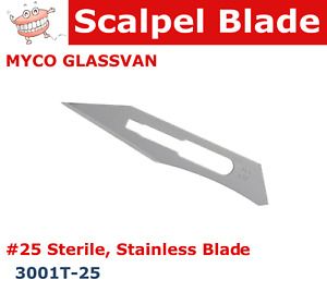 Dental Surgical Scalpel Blade, #25, Sterile, Stainless .015&#034; Thick MYCO GLASSVAN