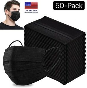 50 Pack Face Mask Mouth &amp; Nose Protector Respirator Masks with Filter New Black