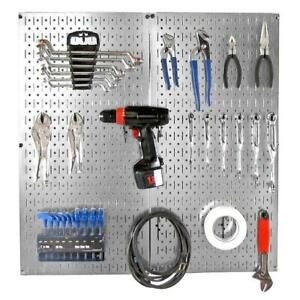 Pegboard Starter Kit 32 in. x 32 in. Heavyduty Galvanized Steel Black Hook