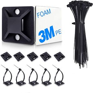 Zip Tie Mount With Cable Self Adhesive backed Mounts For Wire Holder 100 Pack