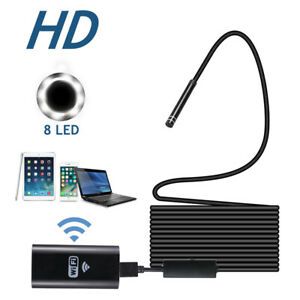8LED WiFi Endoscope Camera 2.0 MP HD Borescope Rigid Snake Cable for Android ios