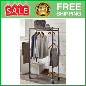 Double Hanging Garment Rack, 38.2in Wx 23.6in Dx 66.1in H, Gunmetal Finish, Gray