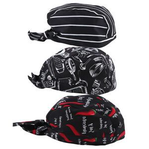 3pcs Chic Chefs Hat Kitchen Catering Skull Ribbon Turban