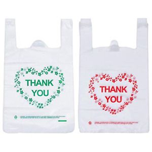 LazyMe Thank You T Shirt Bags Plastic Grocery Bags White Sturdy Handled Size, 12