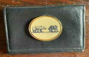 Barlow  Bull and Bear Black Top Grain Cowhide  Business Card Holder  Brand New