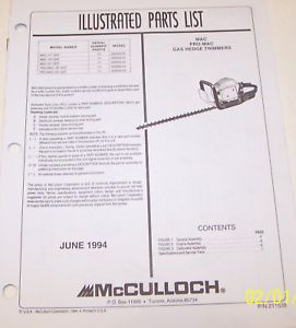 McCULLOCH GAS HEDGE TRIMMERS MAC17/19/22 GHT OEM ILLUSTRATED PARTS LIST