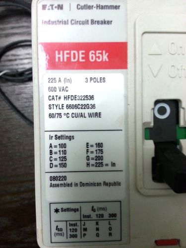 Eaton Cutler-Hammer HFDE322536 Circuit Breaker 225A 480V AC 3-Pole 65K GREAT NR!, US $600.00 – Picture 4