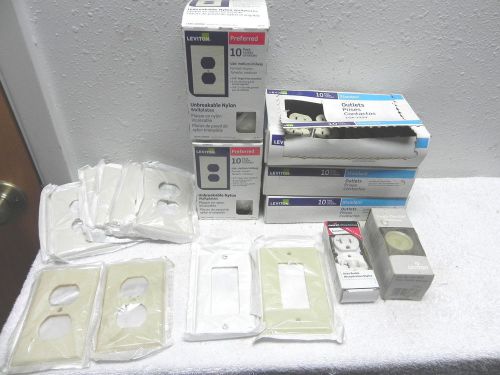 Lot of 29 New Duplex Outlet Covers &amp; Lot of 25 15A-125V Outlets plus dimmer ++