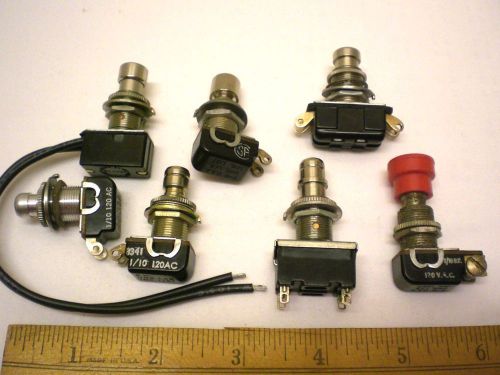 7 Pushbutton Switches ARROW HART &amp;  HAGERMAN, 5 Momentary, 2 Push On/Off USA