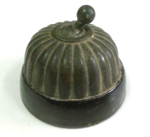 C1920 Rare Vintage Melon Shape Brass &amp; Black Porcelain Electric Switches Button