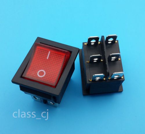 5Pcs 6Pin ON/OFF DPDT Rocker Switch With Red Lamp 16A/250V 20A/125V KCD4-201N