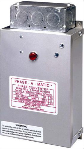 Phase-a-matic 1-3 hp static phase converter pam-300 - new! for sale